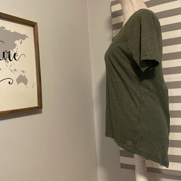 CALIA by Carrie Underwood Green Twist Knot Open Back Short Sleeve Blouse Sz Sm - Picture 4 of 7